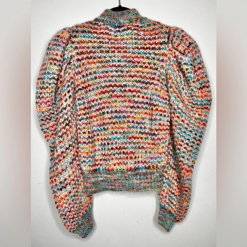 NWOT Ulla Johnson Fiora Wool Puff Sleeve Rainbow Cardigan Sweater Size Small - Picture 6 of 9